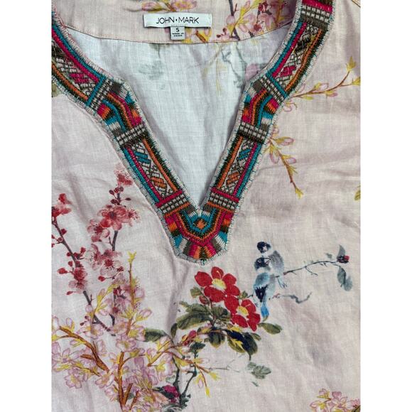 John Mark Boho‎ Aztec Embroidered Floral Tunic Top Multi Size Small - Picture 5 of 10
